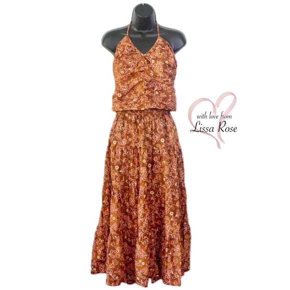 Vintage-style Printed Set with V-neck Halter Top & Tiered Skirt (J. Crew) - Picture 1 of 9